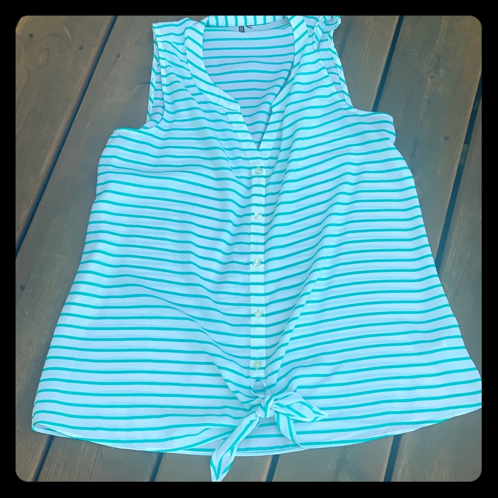 *2/$20* White and Teal sheer tie button up tank